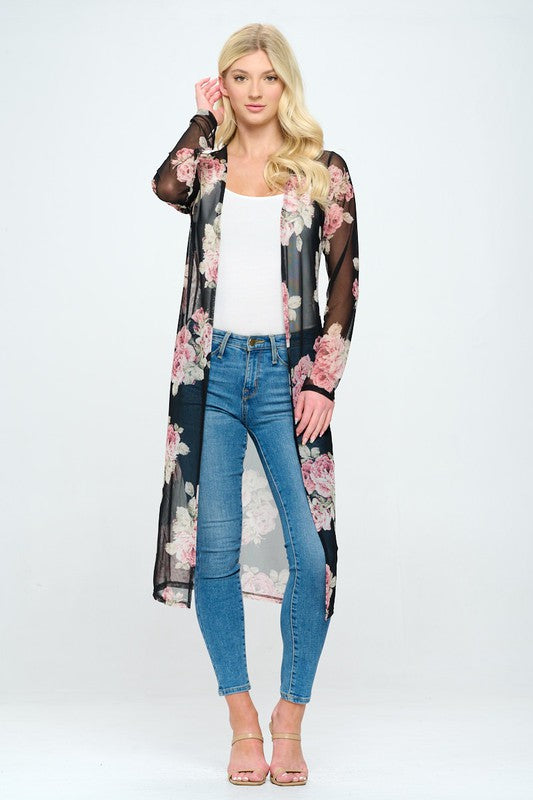 Floral long line mesh floral duster Embellish Salon Studio