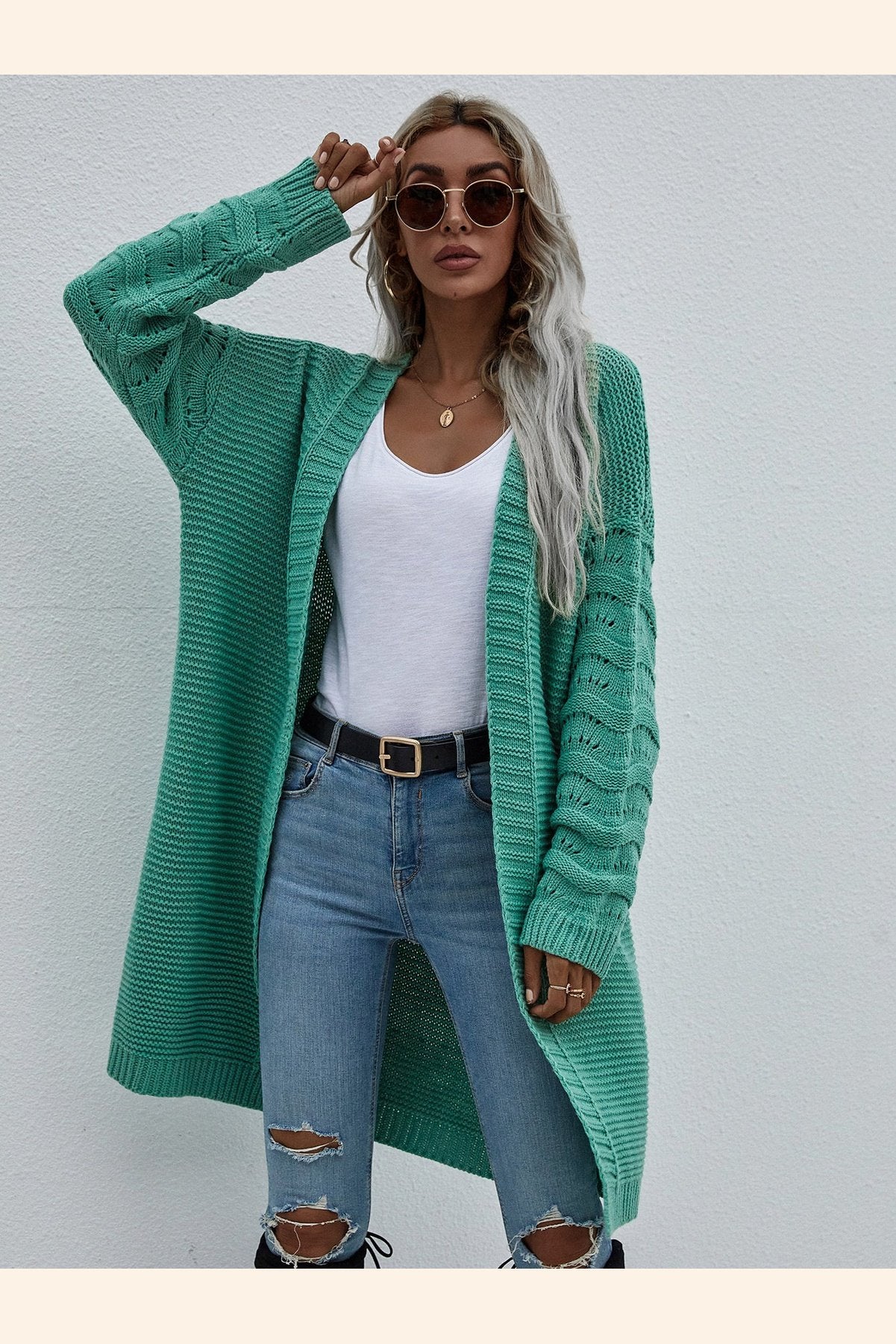 Horizontal Ribbing Open Front Duster Cardigan