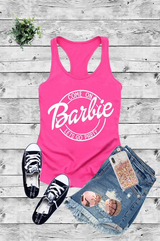 COME ON BARBIE LET'S GO PARTY Women's Fitted Racerback Tank Top
