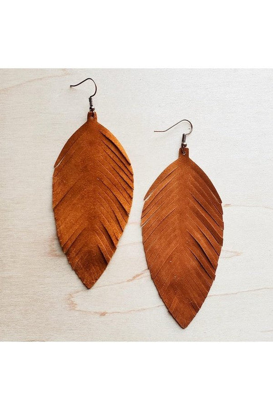 Tan Suede Feather Earrings