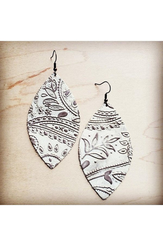 Leather Oval Earring Oyster Paisley