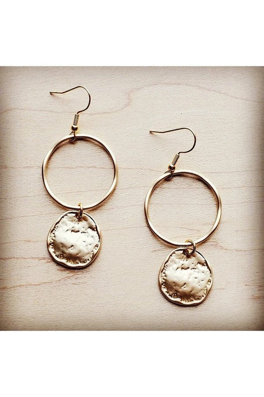 Matte Gold Hoop Earrings with Coin Dangle