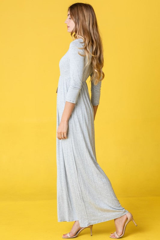 Plus Solid 3/4 Sleeve Maxi Dress