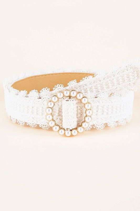 White Lace Leather Belt