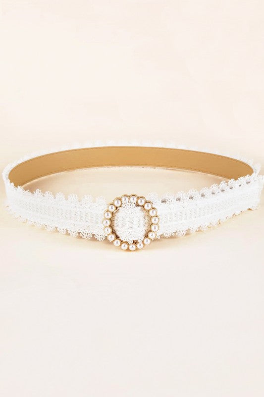 White Lace Leather Belt