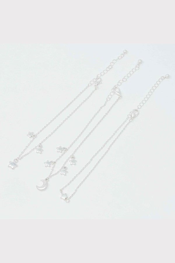 Starred Up Chain Anklet, Set of 3