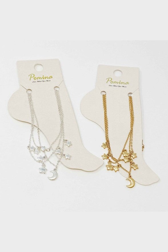 Starred Up Chain Anklet, Set of 3