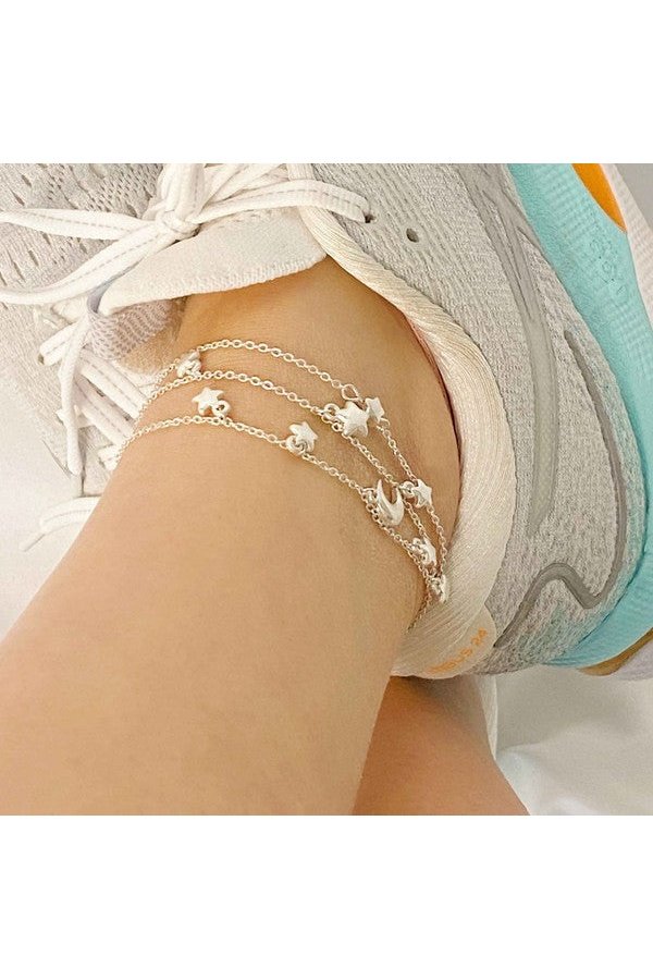 Starred Up Chain Anklet, Set of 3