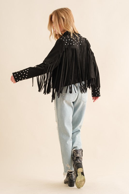 Studded Fringe Open Western Jacket