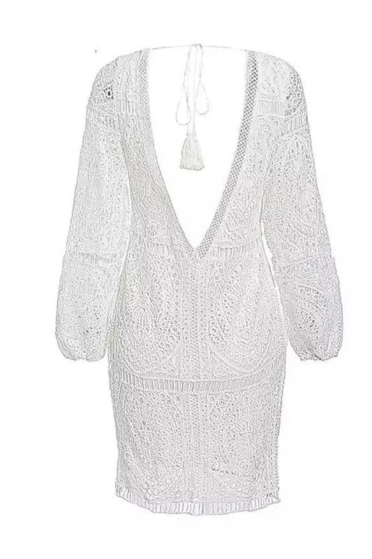 Boho Lace Eyelet Deep V Neck Dress