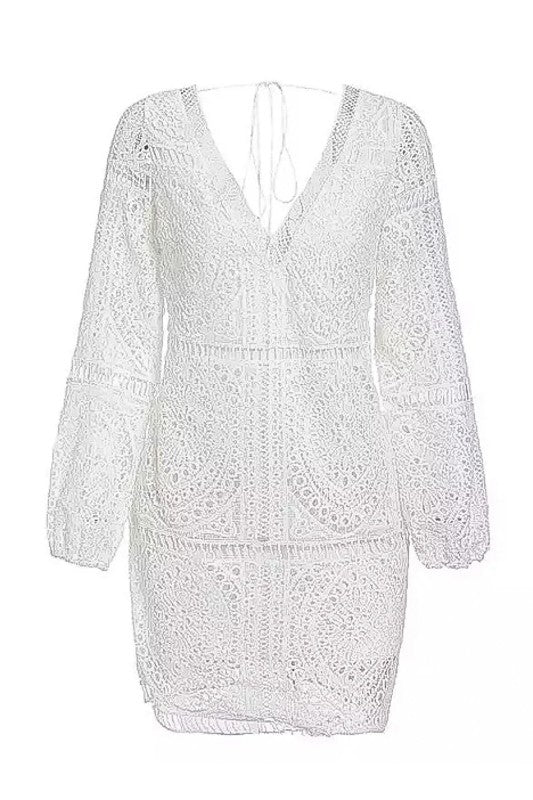 Boho Lace Eyelet Deep V Neck Dress