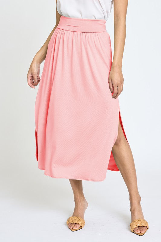 Solid Side Slit Midi Skirt