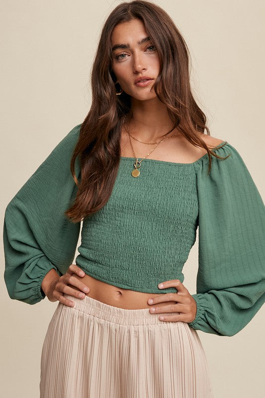 Smocked Square Neck Puff Sleeve Top