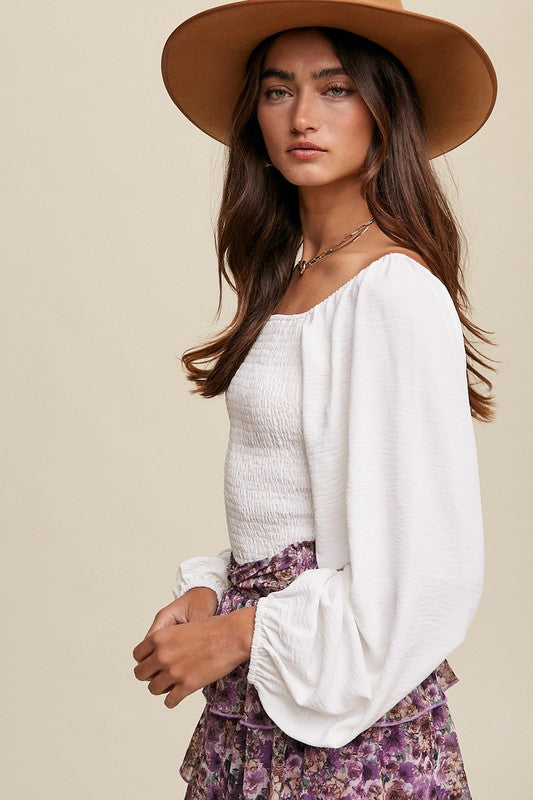 Smocked Square Neck Puff Sleeve Top