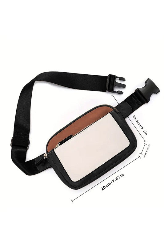 Leather Colorblock Zipped Clip Crossbody Bag