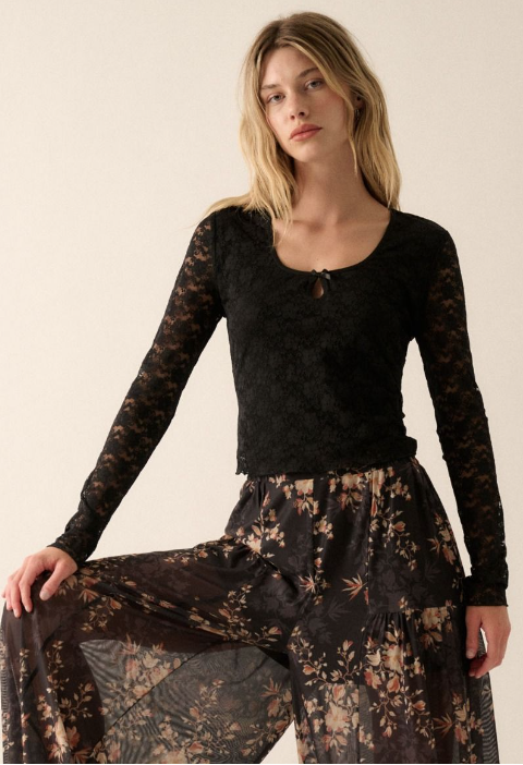 NTB2080 PROMESA FLORAL LACE WOVEN TOP