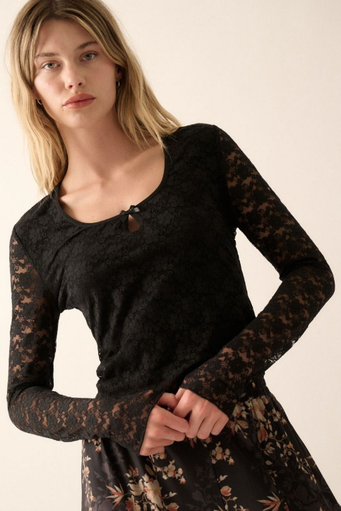 NTB2080 PROMESA FLORAL LACE WOVEN TOP