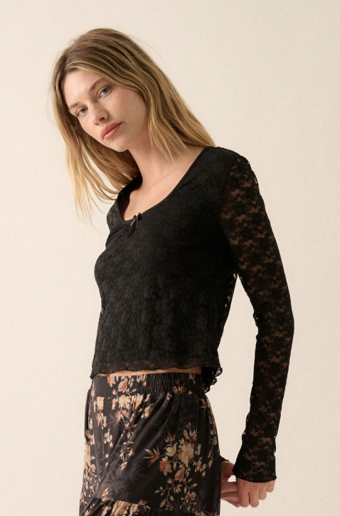 NTB2080 PROMESA FLORAL LACE WOVEN TOP