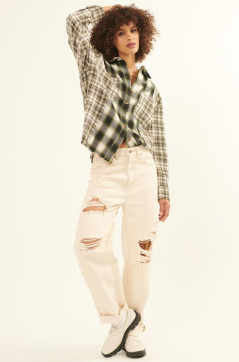 NTC1386 PROMESA PLAID PRINT WOVEN SHIRT