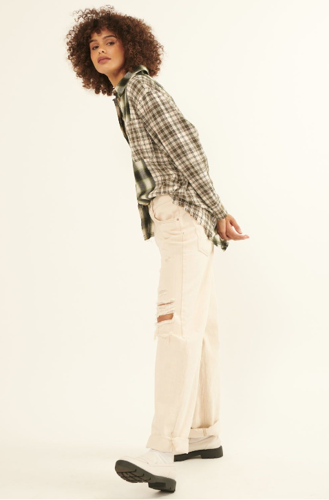 NTC1386 PROMESA PLAID PRINT WOVEN SHIRT