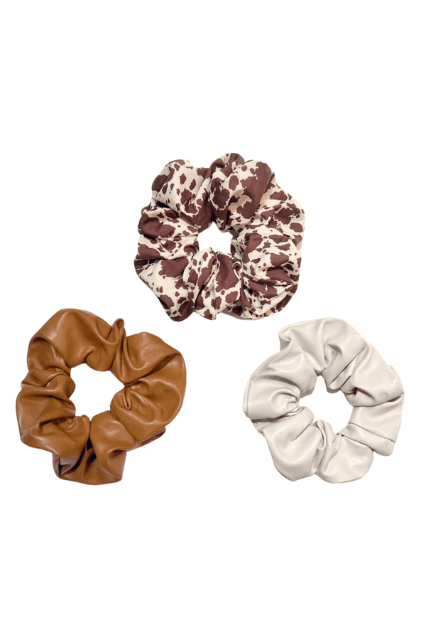 Headbands of Hope LEATHER SCRUNCHIE SET - BROWN COWHIDE - SET OF 3