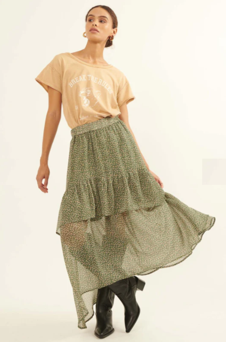 PROMESA Prairie Song Tiered Floral Chiffon Maxi Skirt