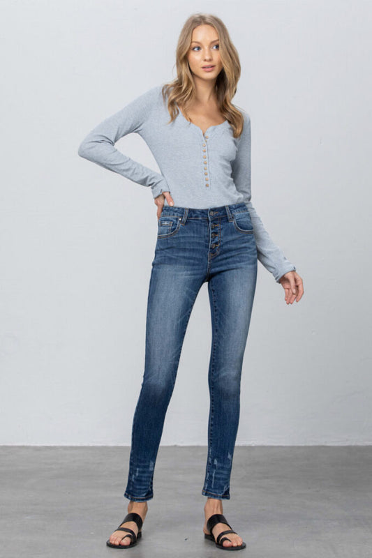P1231-Insane-Gene-MID-RISE BUTTON DOWN SKINNY JEANS 