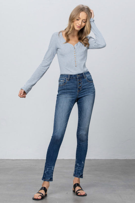 P1231-Insane-Gene-MID-RISE BUTTON DOWN SKINNY JEANS 