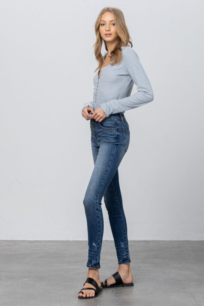 P1231-Insane-Gene-MID-RISE BUTTON DOWN SKINNY JEANS 