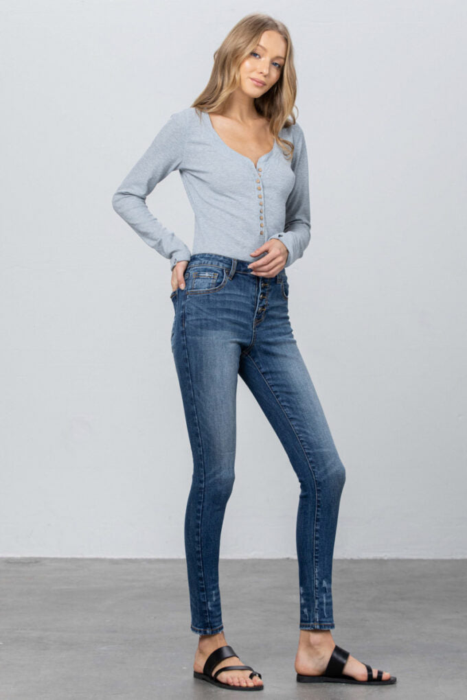 P1231-Insane-Gene-MID-RISE BUTTON DOWN SKINNY JEANS 