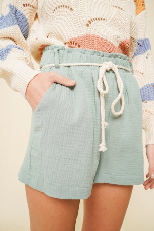 32136W Hem & Thread Belted Coton Relaxed Shorts