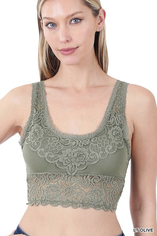 SEAMLESS STRETCH LACE TOP REMOVABLE BRA PADS