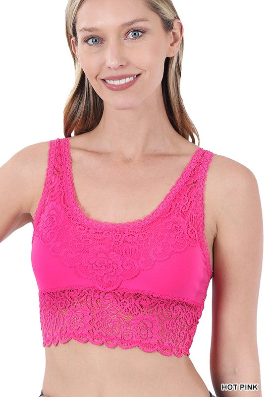 SEAMLESS STRETCH LACE TOP REMOVABLE BRA PADS