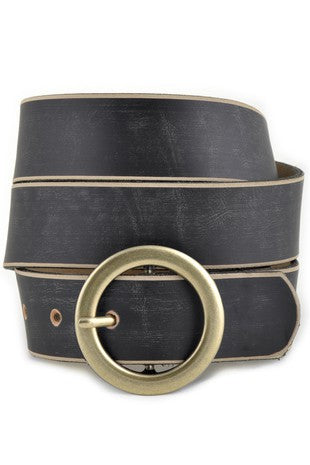 V3404 1.25" Wide man made leatherette jean belt with round buckle 