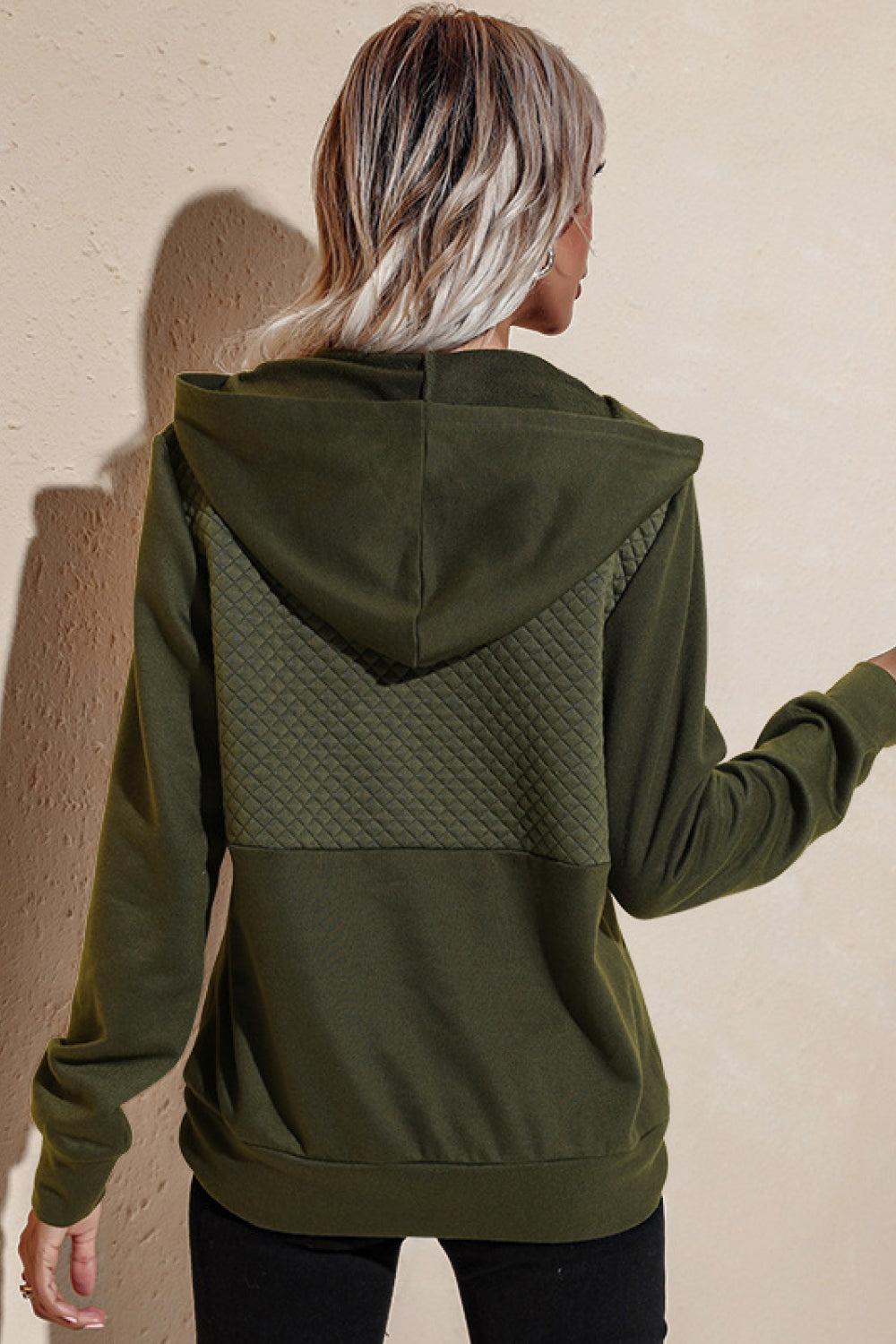 Quilted Patchwork Button Sweatshirt Hoodie