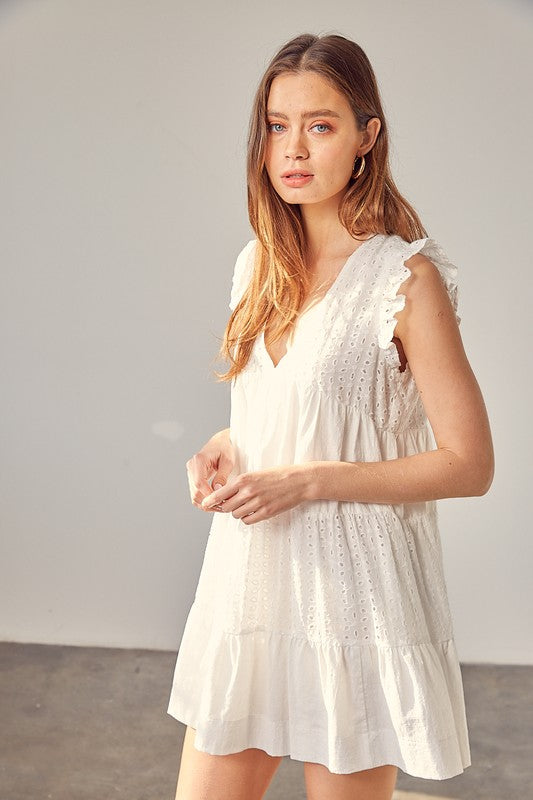 V NECK EYELET DRESS