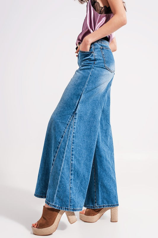 3141608 Q2 Wide Leg Jeans In Midwash Blue Pants & Shorts