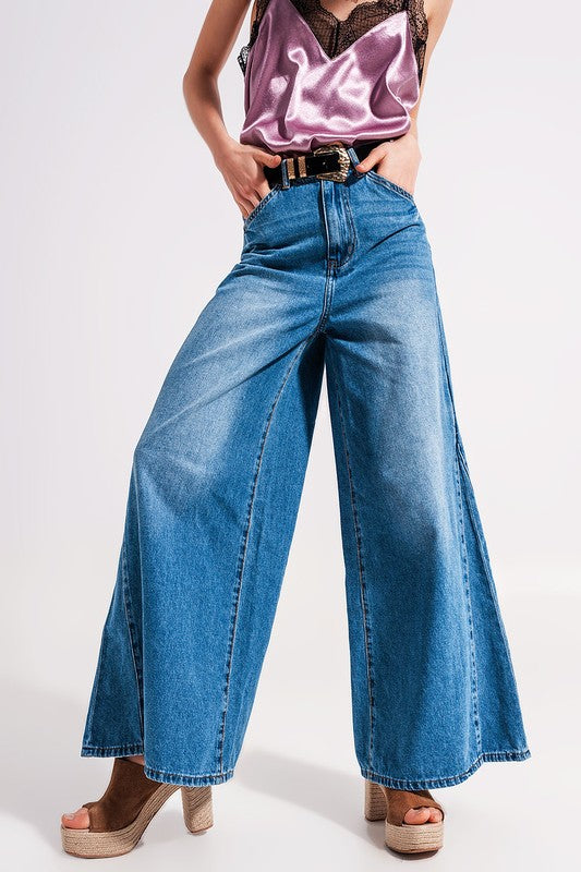 3141608 Q2 Wide Leg Jeans In Midwash Blue Pants & Shorts