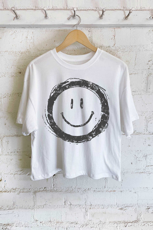 LCTJ0329K SMILEY FACE GRAPHIC CROP TOP