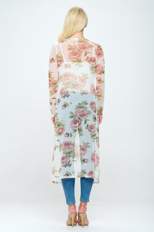 Floral long line mesh floral duster