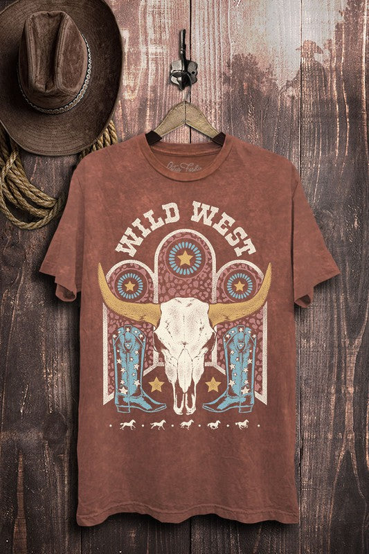 LFP6002-3861 Wild West Cow Skull Graphic Top Tee