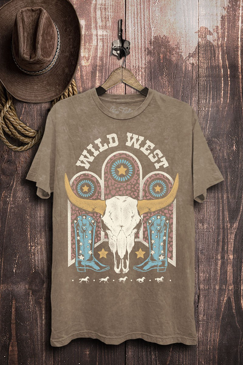 LFP6002-3861 Wild West Cow Skull Graphic Top Tee