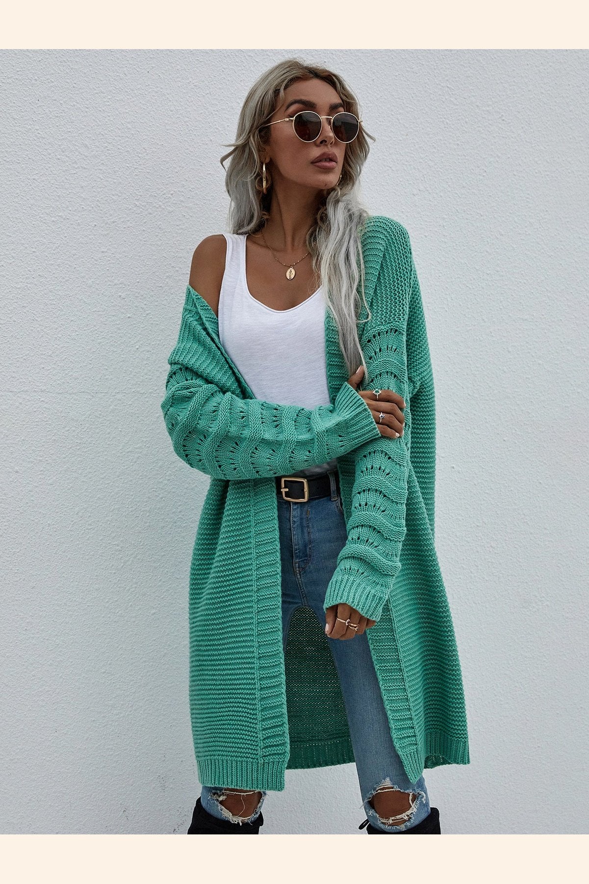 Horizontal Ribbing Open Front Duster Cardigan