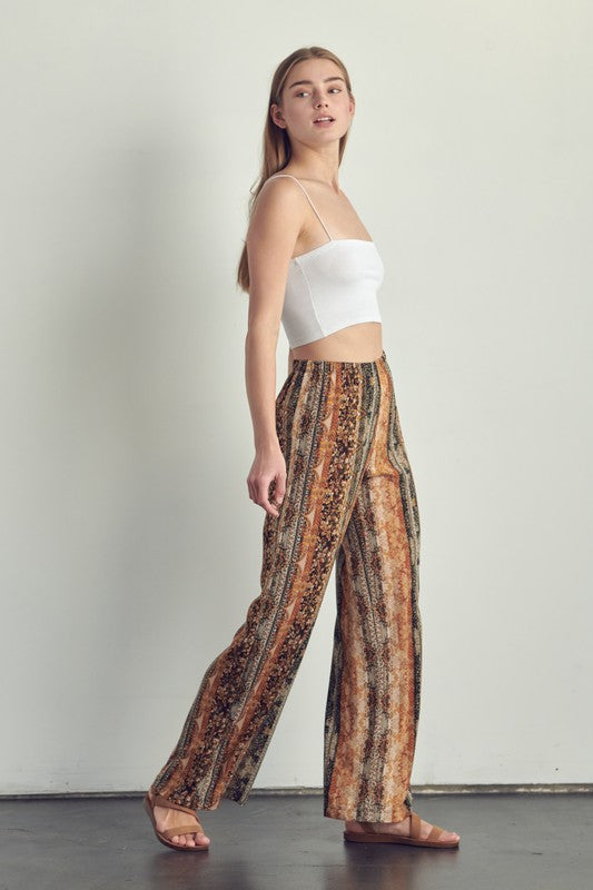 Elastic waisted palazzo pants in ethnic print