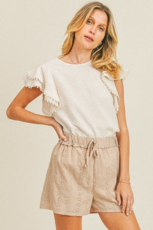 32156 Hem & Thread Eyelet Elastic Waist Shorts Pants