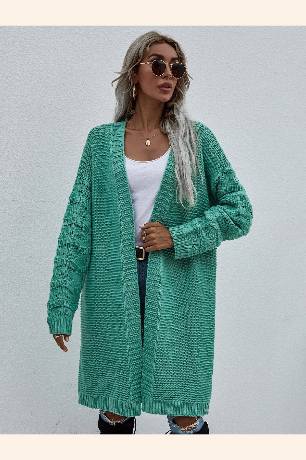 Horizontal Ribbing Open Front Duster Cardigan