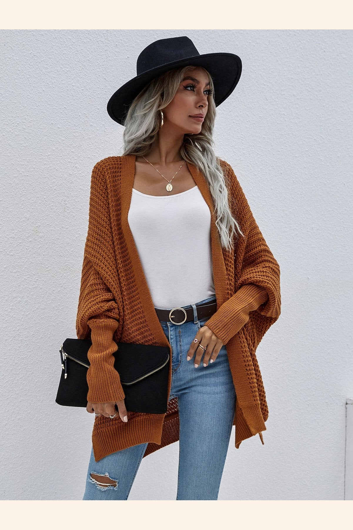 Waffle Knit Open Front Cardigan