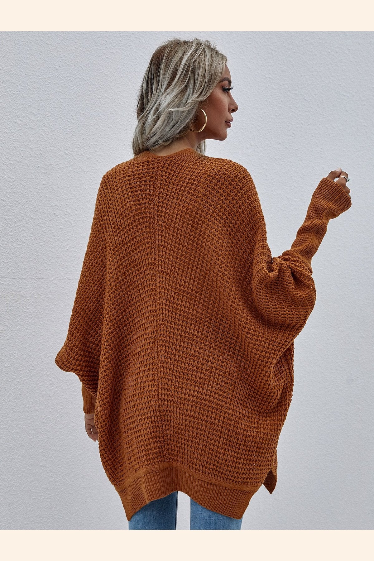 Waffle Knit Open Front Cardigan