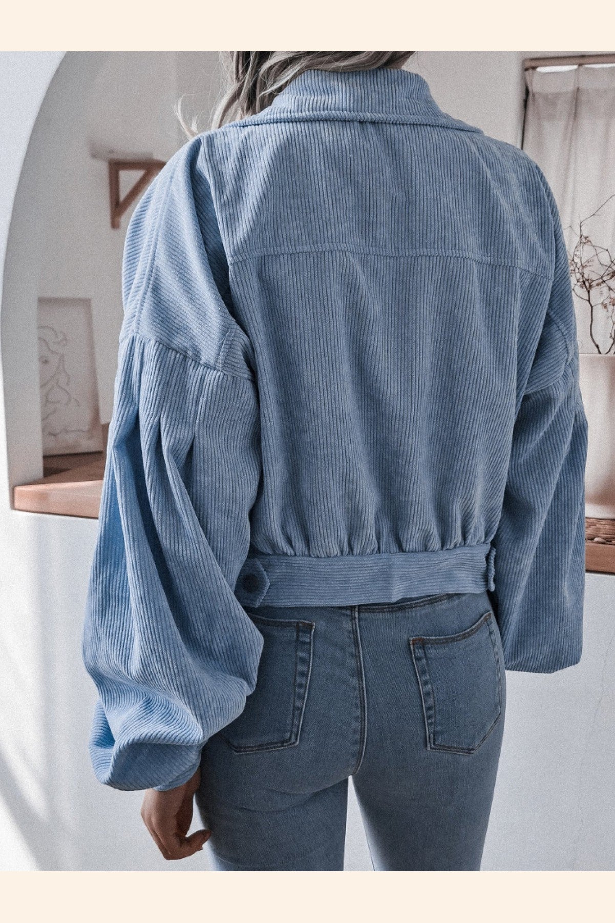 Lantern Sleeve Cropped Corduroy Jacket