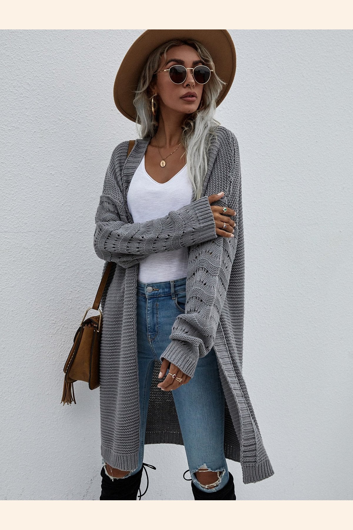 Horizontal Ribbing Open Front Duster Cardigan